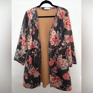 SOLITAIRE x ANTHROPOLOGIE Faux Suede Lightweight Jacket Floral Open Cardigan L